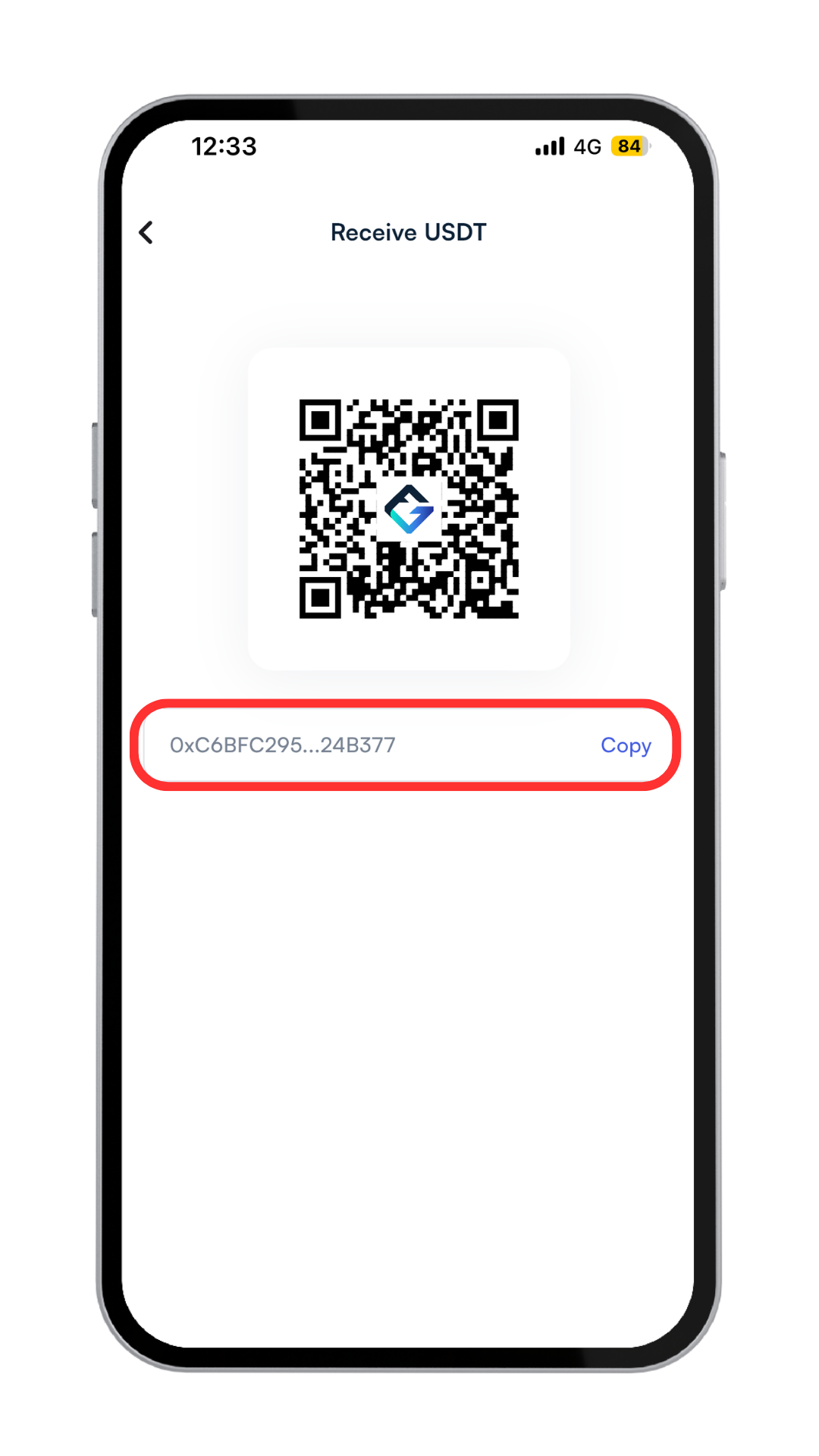 FG Wallet receive screen